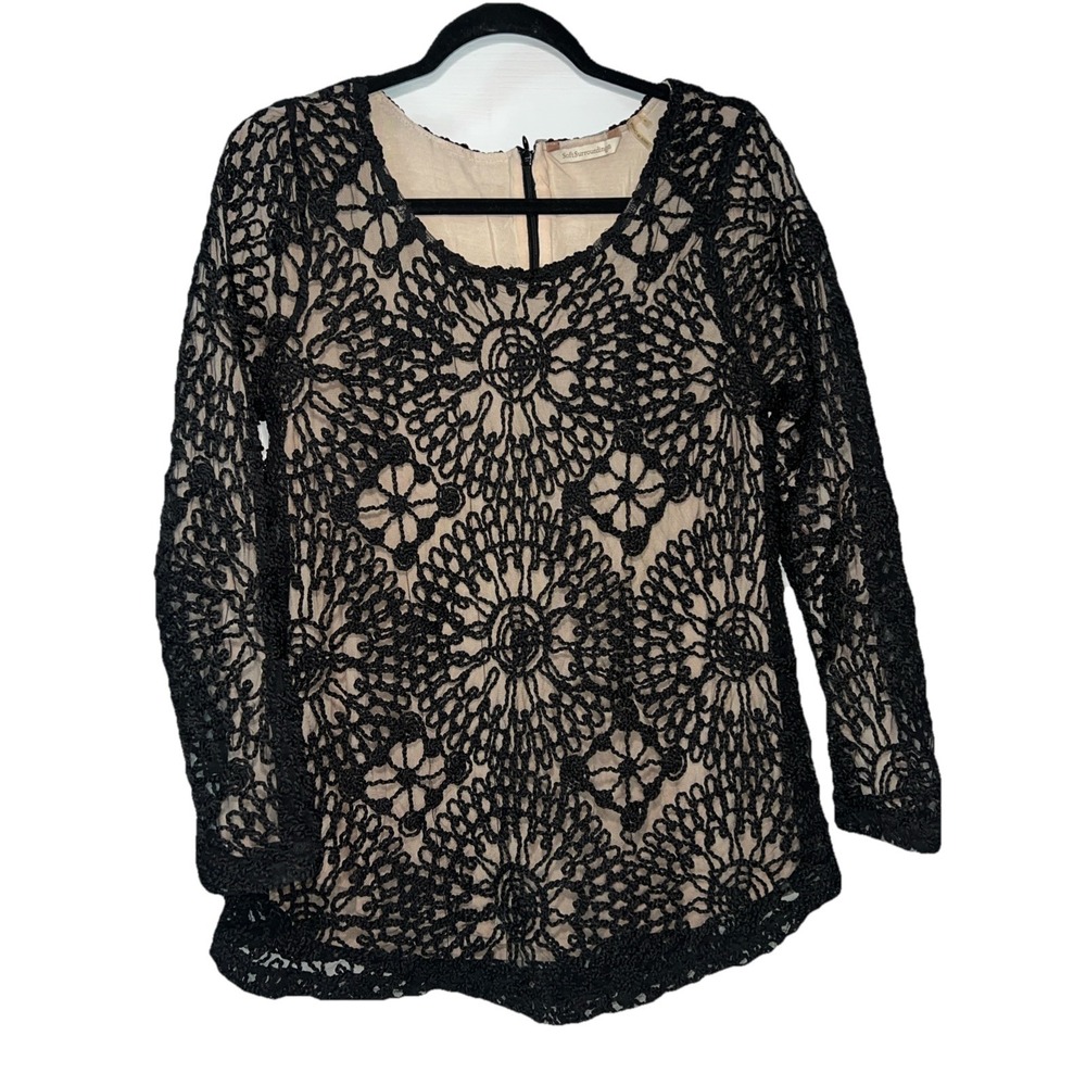 Soft Surroundings‎ Floral Supreme Soutache Black Crochet Tunic Top Overlay Sz Sm